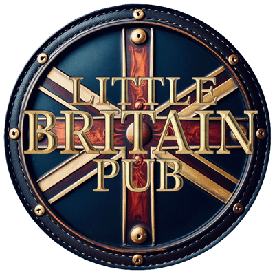 Little Britain Pub brass and Union Jack logo